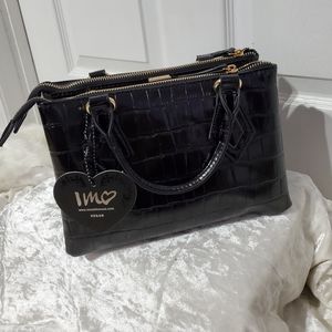 IMO Black Croc Imbossed Vegan Leather Tote Bag